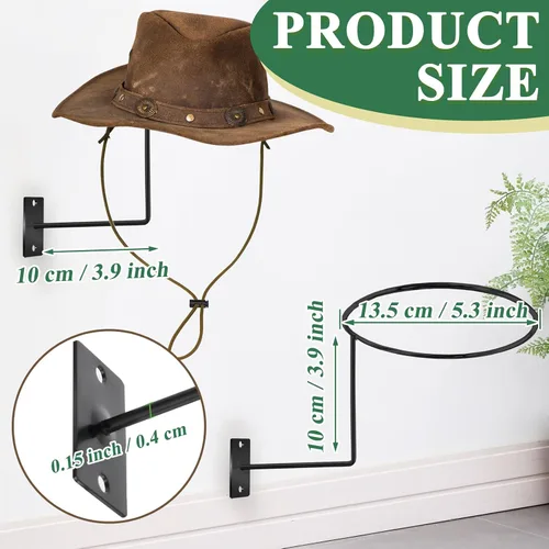 Miniatura 2 de TiciKim Paquete de 4 soportes de metal para sombreros de vaquero, colgador de sombreros de pared para exhibición en la pared, organizador