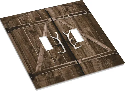 Miniatura 422 de Placa Decorativa de Pared de Granja Rústica con Cuerno de Madera para Puerta de Granero 1 Banda Duplex Cubiertas de Toma Eléctrica Soltera