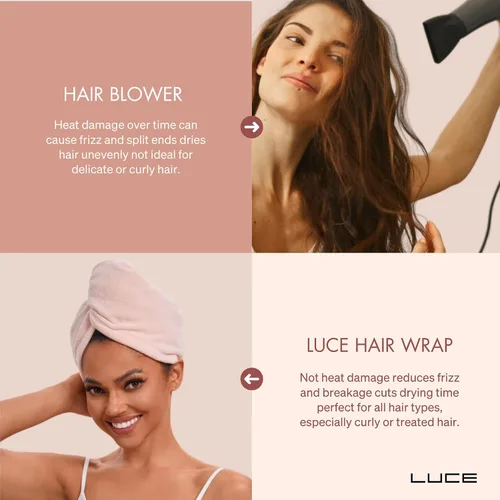 Miniatura 7 de LUCE Toalla para el cabello para mujer, toalla de microfibra de alta calidad de 400 GSM, antiencrespamiento, altamente absorbente, ajustable, gruesa