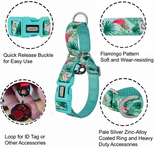 Miniatura 4 de Martingale - Collares para perros con hebilla a presión rápida, ajustable, patrón de flamenco, collares de entrenamiento sin tirones, para perros