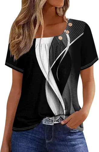 Miniatura 13 de Camisetas de manga corta con cuello cuadrado para mujer, blusas de trabajo informales de verano, tallas S-3XL
