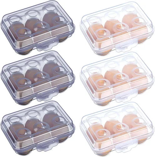 6 cajas de almacenamiento de huevos de 6 rejillas para refrigerador, soporte dispensador de huevos, caja de protección de huevos portátil de