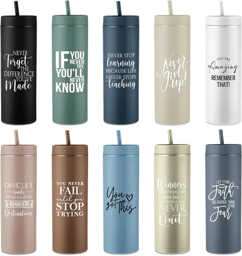 Miniatura 8 de Tioncy 10 vasos de agradecimiento a los empleados de 16 onzas con tapa y popote inspirador mate para agua con popote para enfermera