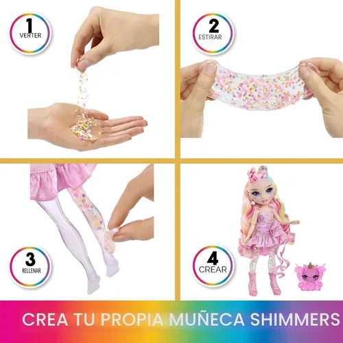 Miniatura 4 de Rainbow High Rainbow Shimmers with Slime - Bella, rosa de 11 pulgadas, crea una muñeca de moda arcoíris, kit de slime
