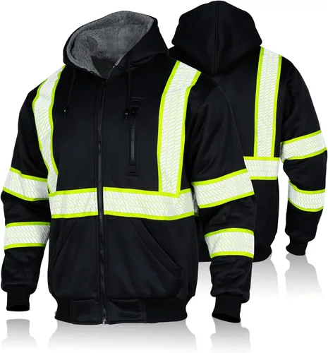 FONIRRA Sudadera con capucha de forro polar de alta visibilidad ANSI Clase 3 para hombre con parte inferior negra, ropa de trabajo para hombre Negro