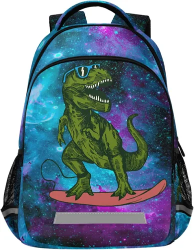 Mochila para laptop con diseño de dinosaurio, color rosa y azul, con diseño de galaxia, bolsa de viaje, casual, con correa para el pecho, para niños