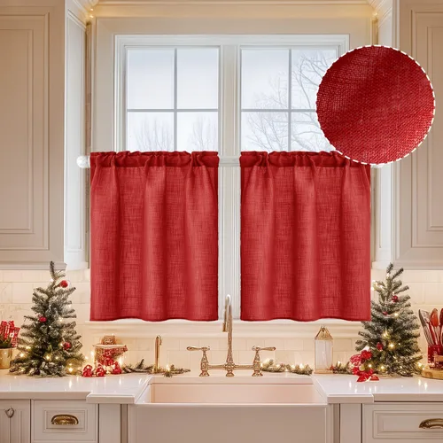 Miniatura 25 de MIULEE Cortinas de Halloween para cafetería de 24 pulgadas de largo, cortina de media ventana semitransparente, cortinas de lino cortas estilo casa