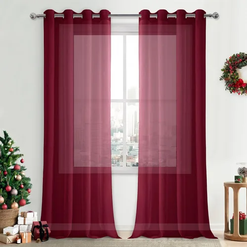 Miniatura 17 de DWCN Cortinas traslúcidas color verde frijol para sala de estar y dormitorio - Cortinas voile con aspecto de lino sintético con ojales en la parte