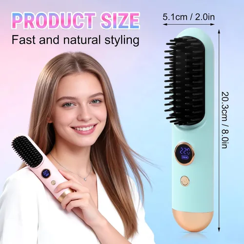Miniatura 6 de Cepillos alisadores portátiles para viajes, con pantalla LCD de temperatura, cepillo alisador de cabello inalámbrico mejorado 2026 para cabello