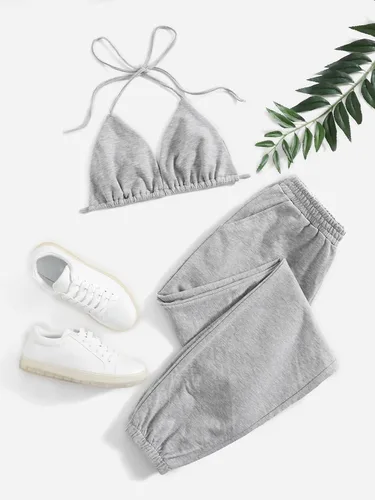 Miniatura 6 de Floerns Conjunto deportivo de 2 piezas para mujer, brasier y pantalones deportivos