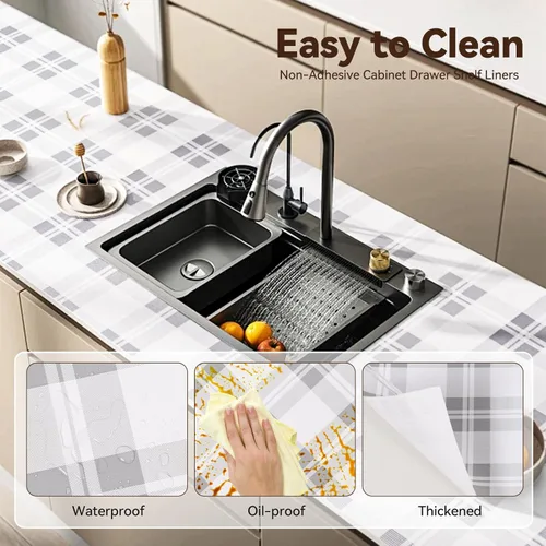 Miniatura 4 de Revestimiento de estante de cajón para armarios de cocina, papel antideslizante no adhesivo, fácil de limpiar, agarre fuerte, grueso, impermeable