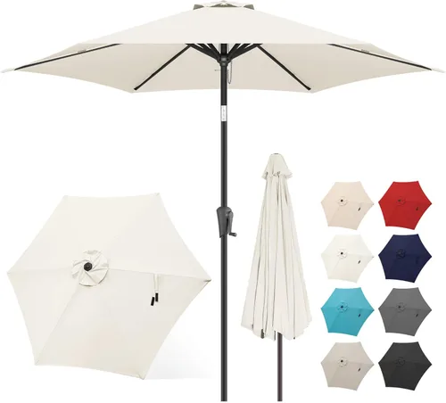 Miniatura 20 de FLAME&SHADE Sombrilla de Patio de 9 pies - Sombrilla para Exteriores de 2 Niveles con Botón de Inclinación y Manivela para Protección UV, Sombrilla