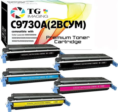 Cartucho de tóner compatible con HP 645A (paquete de 5, extra negro) HP C9730A C9731A C9732A C9733A para impresoras HP 5500dn 5500dtn 5500hdn 5550