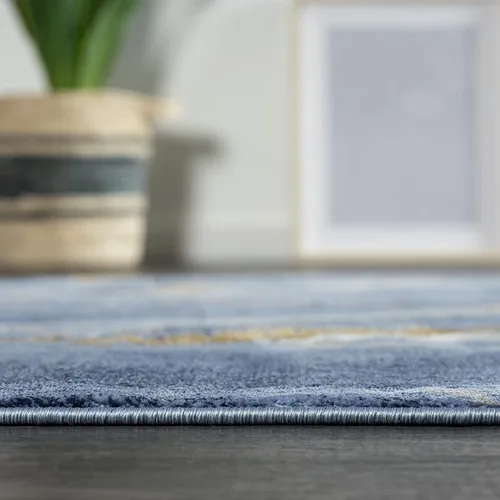 Miniatura 8 de Abani Alfombra contemporánea azul y dorado metálico de 4 x 6 pies, no se desprende, alfombra moderna con estampado de mármol para comedor