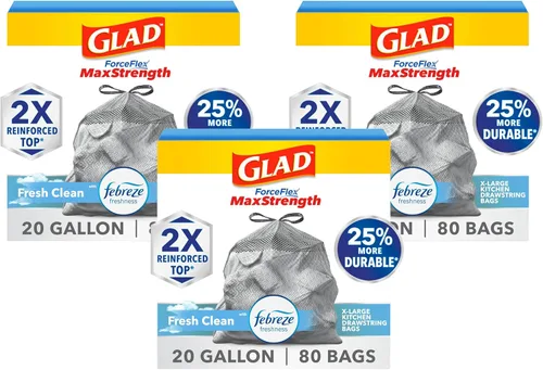 Miniatura 11 de Glad ForceFlex MaxStrength - Bolsas de basura de cocina con cordón XL, 20 galones, ganancia, 80 unidades (el paquete puede variar)