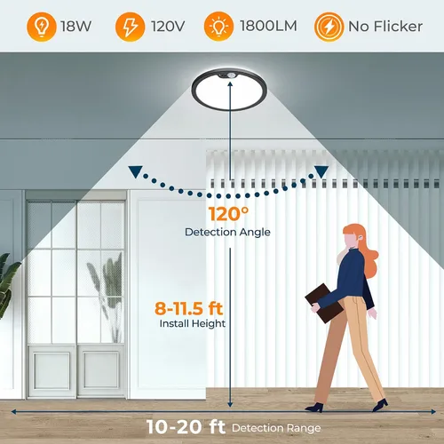 Miniatura 5 de BLNAN Lámpara de techo con sensor de movimiento con cable, 8.7 pulgadas, 3000 K, 4000 K, 5000 K, seleccionable, lámpara LED de montaje empotrado