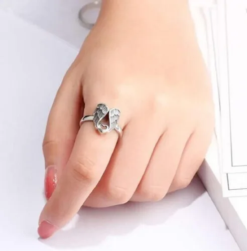 Miniatura 5 de HUKQBUNX - Anillo de plata de ley 925 con alas de ángel retro Love Fresh para mujer, tamaño 6-10 (talla 9)