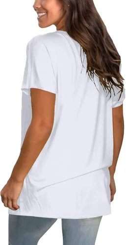 Miniatura 4 de Sipaya - Camiseta básica para mujer con manga corta, cuello en V, corte holgado y estilo casual