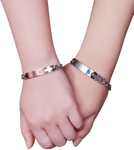 Miniatura 5 de NEHZUS - Pulseras tipo brazalete de acero inoxidable para parejas