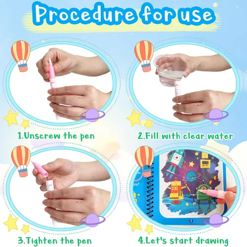 Miniatura 6 de Dduolammng Paquete de 12 Libros para Colorear con Agua, Libro de Pintura con Agua Reutilizable para Niños Pequeños, Kits de Aprendizaje Educativo