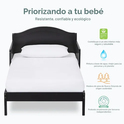 Miniatura 4 de Dream On Me Sydney - Cama para niños pequeños, color negro, con certificado Greenguard Gold y JPMA, diseño bajo, acabados no tóxicos, rieles