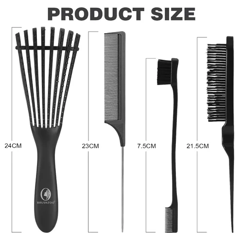 Miniatura 7 de BRUSHZOO - Juego de peinado: cepillos desenredantes para cabello rizado con brocha de burlas, peine de cola de rata y cepillo de borde para mujeres