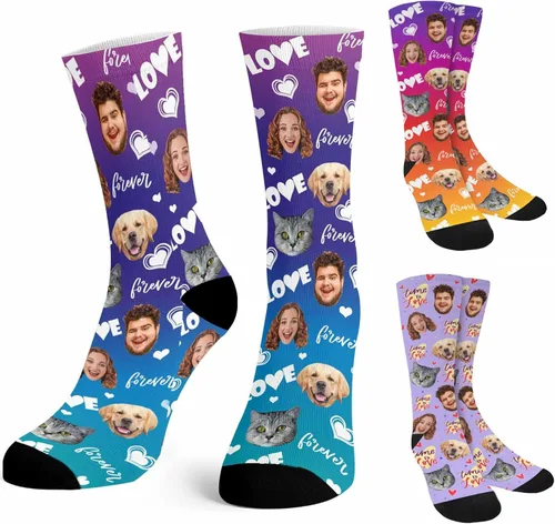 Miniatura 224 de Artsadd Calcetines personalizados para mujeres y hombres, amantes de los perros y gatos, regalos divertidos unisex personalizados