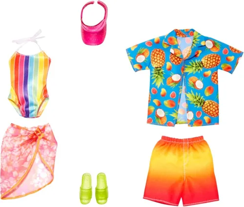 Miniatura 3 de Barbie & Ken Fashions - Conjunto de ropa y accesorios de 2 piezas, camiseta rosa de ensueño y falda con pulsera para muñeca Barbie y mameluco a