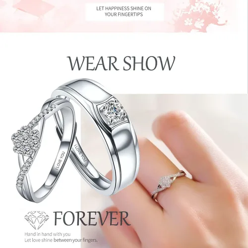 Miniatura 4 de Sunamy Juego de anillos de pareja a juego de amor sin fin para él y ella, diseño de corazón romántico de plata S925, anillo de compromiso