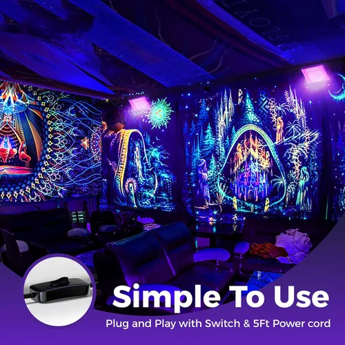 Miniatura 6 de Luz LED negra de 100 W, luz de inundación UV de 385 nm con enchufe e interruptor, luces negras impermeables IP66 para grandes espacios, fiestas