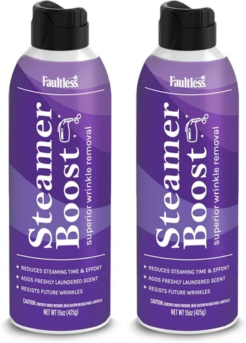 Faultless Steamer Boost (2 unidades) – Spray removedor de arrugas para ropa – Vaporizador de tela para reducir el tiempo y el esfuerzo de vapor –