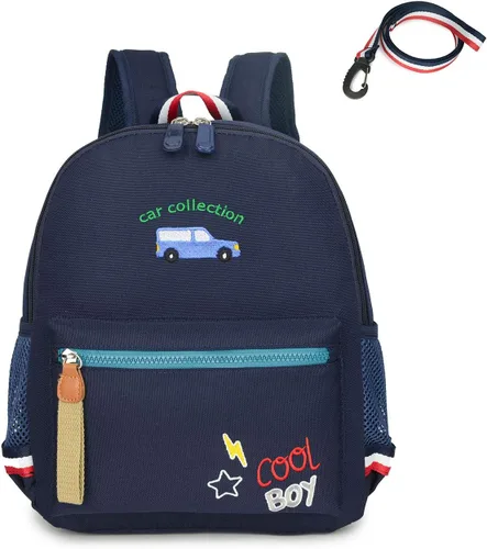 Miniatura 9 de willikiva Cartoon Bus 12 - Mochila de jardín de infantes para niños y niñas, mochila impermeable para niños preescolares con correa y arnés de Azul