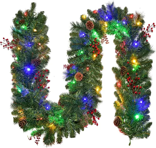 Miniatura 9 de Guirnalda de Navidad con luces de 9 pies, guirnalda de Navidad iluminada, funciona con pilas, 8 modos de iluminación, 50 luces LED, guirnalda
