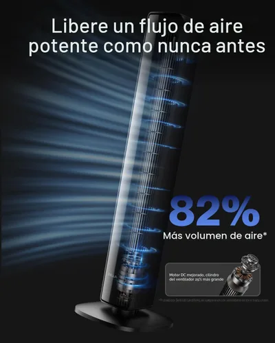 Miniatura 3 de Della 42" Ventilador de torre inteligente, ventilador de enfriamiento ultra silencioso de 23dB con 12 velocidades, oscilación de 90°, flujo de aire