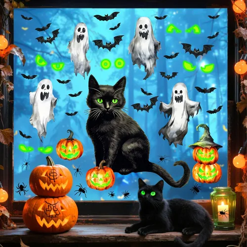 Miniatura 12 de Halloween Moon Wall Sticker Black Bat Wall Stickers Vinyl Crow Bird Tree Branch Wall Decals Removable Halloween Moon Bat Wall Decals Bats Window