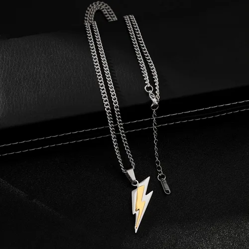 Miniatura 6 de Yumikoo Collar con colgante de acero inoxidable con rayo dorado para hombre y mujer