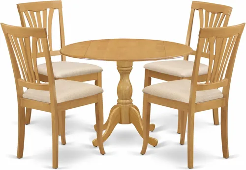 Miniatura 8 de East West Furniture El juego de habitación Dublin de 3 piezas contiene una mesa de comedor redonda con gotas y 2 sillas de asiento de madera, 42 x