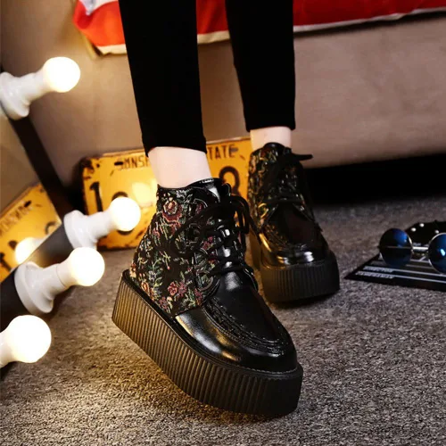 Miniatura 7 de RoseG Women's High Top Suede Lace Up Flat Platform Creepers Shoes Boots