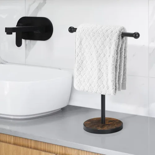 Miniatura 6 de YINMIT Soporte para toallas, altura en forma de T, soporte de toalla de mano de madera de 15 pulgadas, toalleros de mano con base pesada para baño
