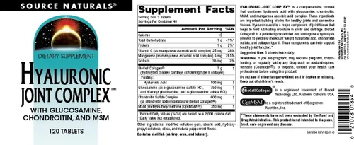 Miniatura 5 de Source Naturals Complejo articular hialurónico con glucosamina, condroitina y MSM Extra Strength - 120 Tabletas