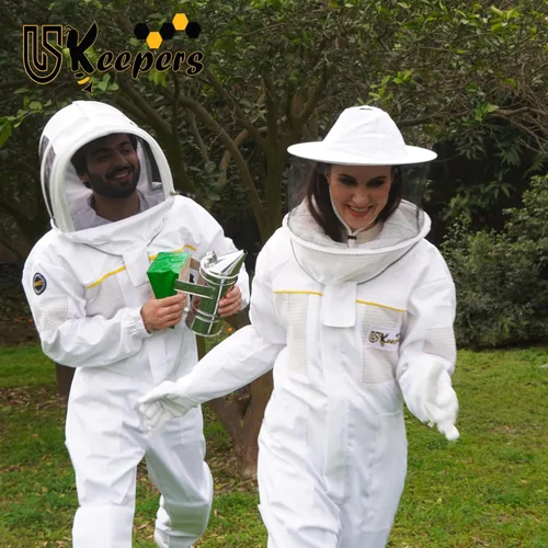 Miniatura 8 de Traje de apicultura de polialgodón ultra ventilado para hombres y mujeres con guantes y dos velos de apicultura, traje de apicultura profesional