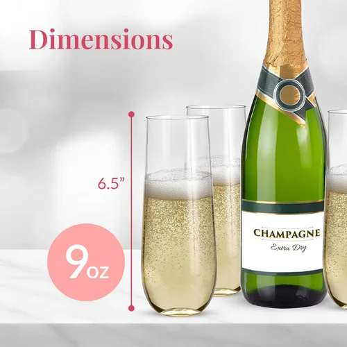 Miniatura 3 de Prestee Paquete de 24 copas de champán de plástico sin tallo, vasos desechables transparentes de 9 onzas para vino, cócteles, mimosas, copas