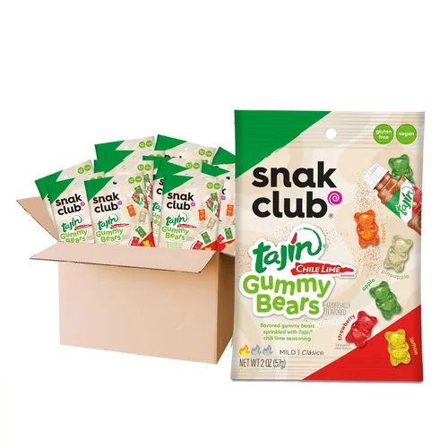 Miniatura 8 de Snak Club Tajin Osos Gomos de Gummy Bears, Gomitas de Fruta Surtidas con Condimento de Chile y Lima, Snacks Suaves, Sin Gluten y Veganos, Bolsas