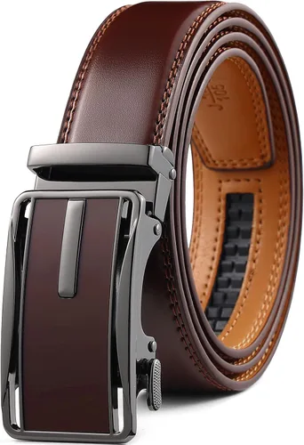Miniatura 9 de Drowsmen - Cinturón de cuero para hombre con trinquete de 1 3/8 pulgadas, hebilla automática de deslizamiento con clic, ajuste ajustable para un