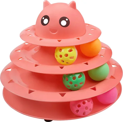 Miniatura 7 de UPSKY Juguete Rodillo para Gatos Tornamesa de 3 Niveles Juguete para Gatos con Pelotas con Seis Pelotas Coloridas Juguetes Interactivos para Gatitos