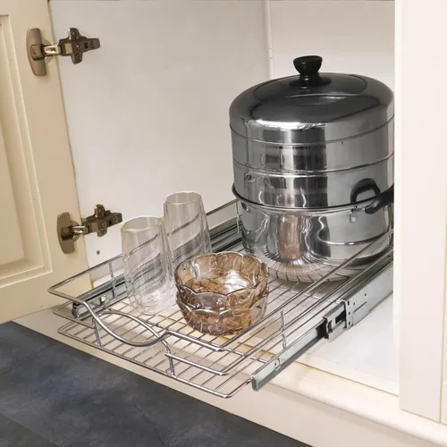 Miniatura 7 de Sikarou Organizador de gabinete extraíble, estantes extraíbles de gabinete de cocina resistente, cesta de alambre deslizante para armarios