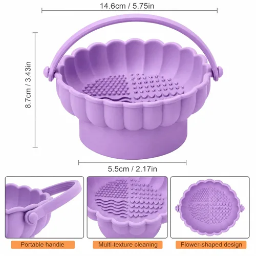 Miniatura 3 de Pinkiou Makeup Brush Cleaner Mat, 3-in-1 Silicone Cosmetic Brushes Cleaning Bowl with Hanging Drying Mesh & Holder Organizer, Multi-Texture Wash Pad