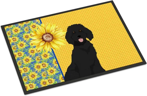 Miniatura 374 de Caroline's Treasures WDK5313MAT Airedale Terrier - Tapete para puerta delantera de 18 x 27 pulgadas, diseño de girasoles de verano, para entrada