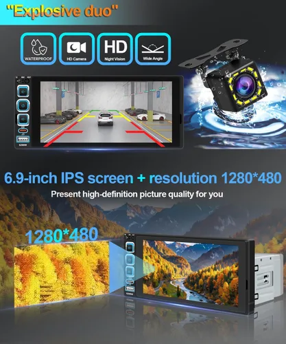 Miniatura 4 de Estéreo inalámbrico para automóvil Apple CarPlay de 6.9 pulgadas, pantalla táctil IPS 1280 x 480, Bluetooth 5.2 para automóvil, radio FM, receptores