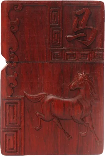 Miniatura 2 de Caja de carcasa de madera natural tallada en palisandro Huanghuali para módulo Zippo (Zodíaco Caballo)
